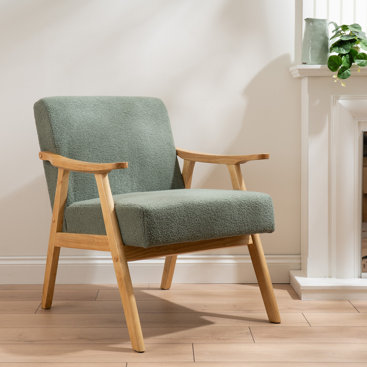 Mid Century Bouclé Armchair light green, SO'HOME