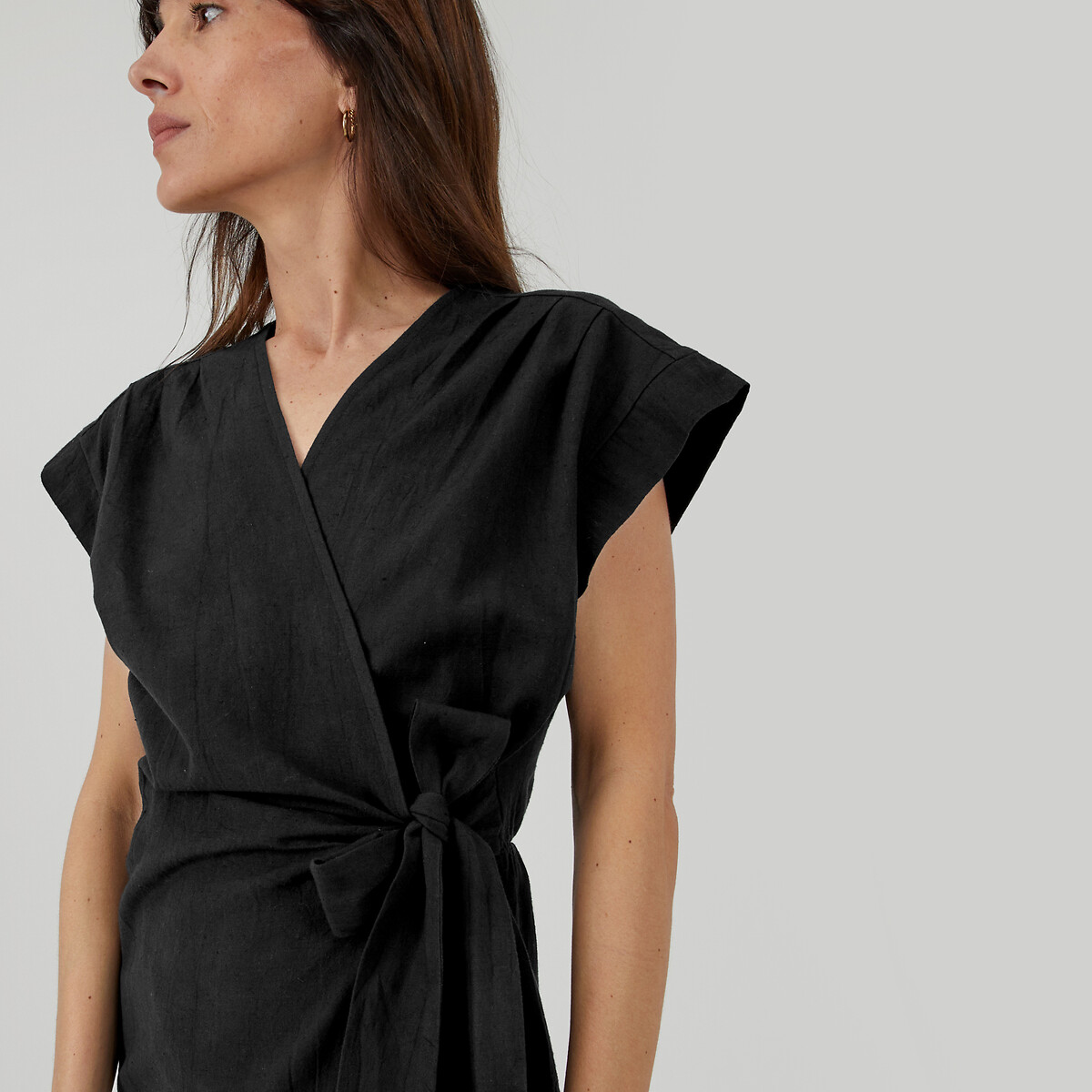 Robe droite portefeuille lin/noir, LA REDOUTE COLLECTIONS
