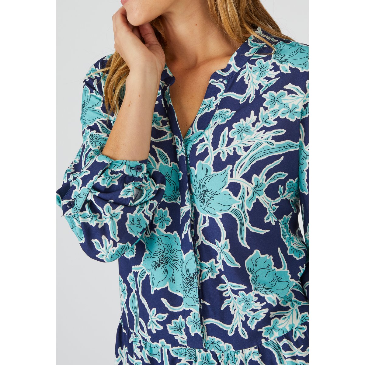 Tunique base volantée fleurie bleu marine fleuri, DAMART