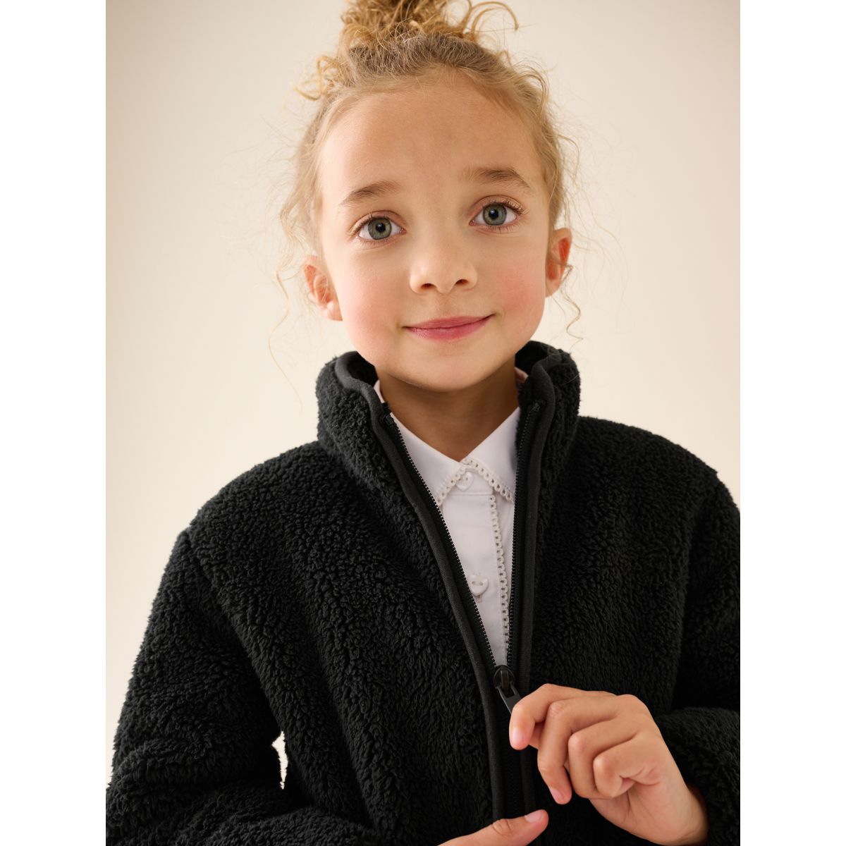 Veste zippée en polaire/peau lainée à poches noir, NEXT