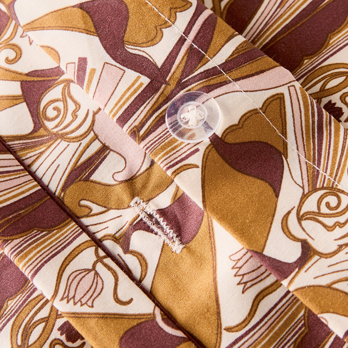 Copripiumino in percalle di cotone, stampa palmette, ILIMI bronzo/rosa/bordeaux, LA REDOUTE INTERIEURS