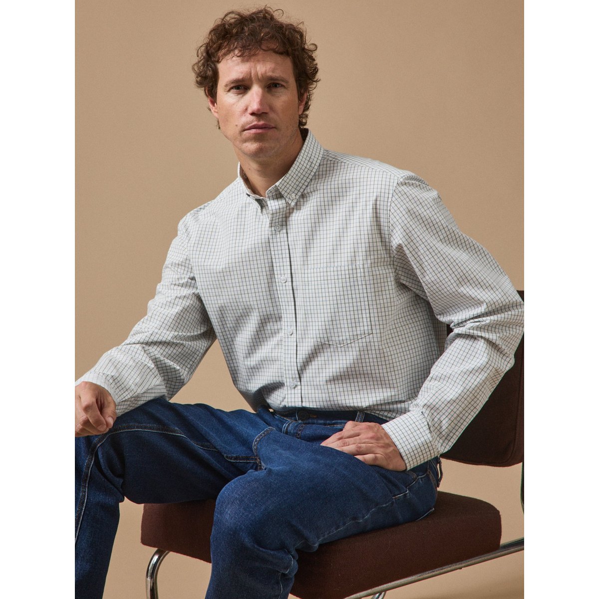 Chemise carreaux Tattersall - coupe contemporaine tattersall bleu/vert, CYRILLUS