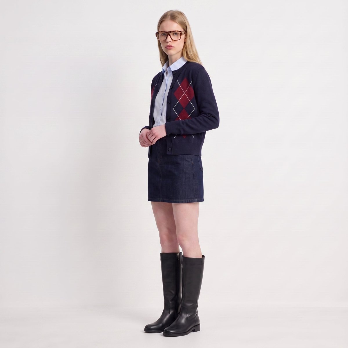Cardigan à effet losange en laine pour femme ANARIA navy, ARTLOVE