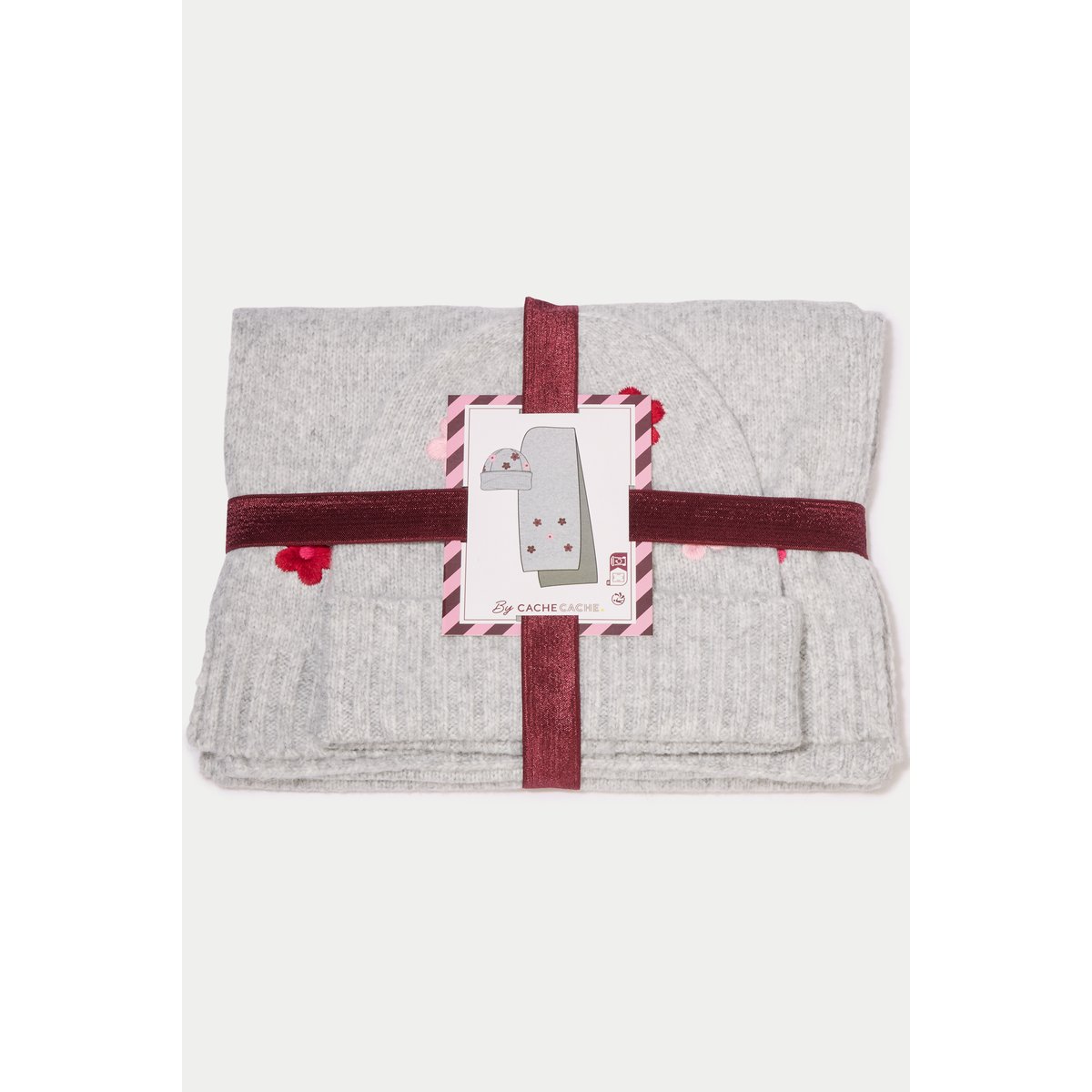 Lot écharpe bonnet avec broderie gris, CACHE CACHE