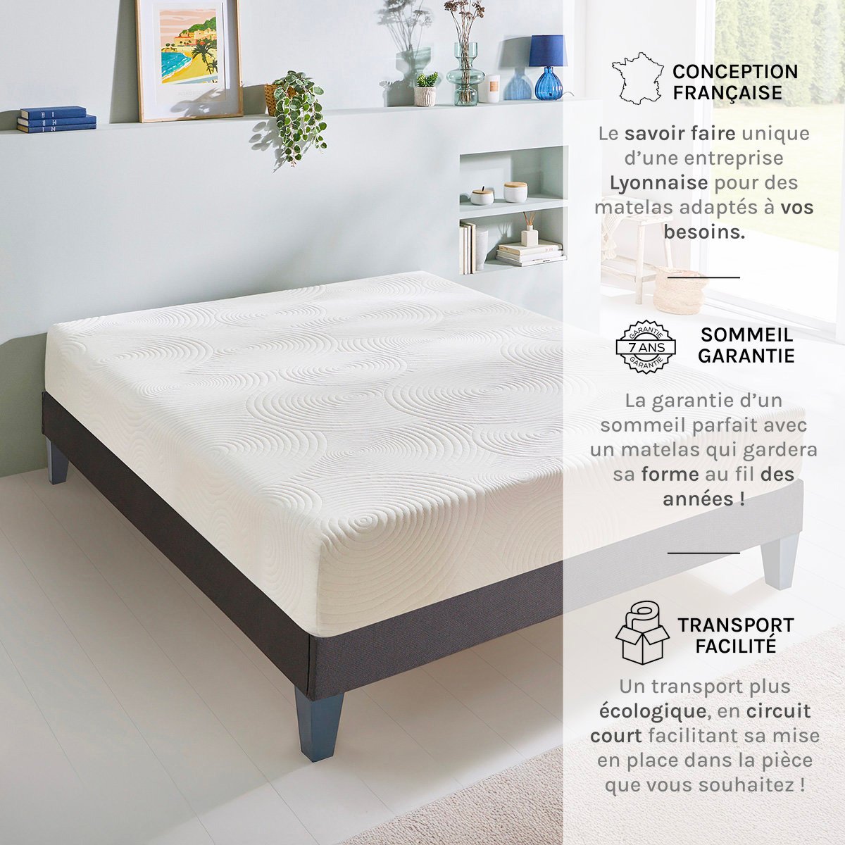 Matelas Mousse Artemis 90x200 cm Accueil Mémoire de forme blanc, OLYMPE LITERIE