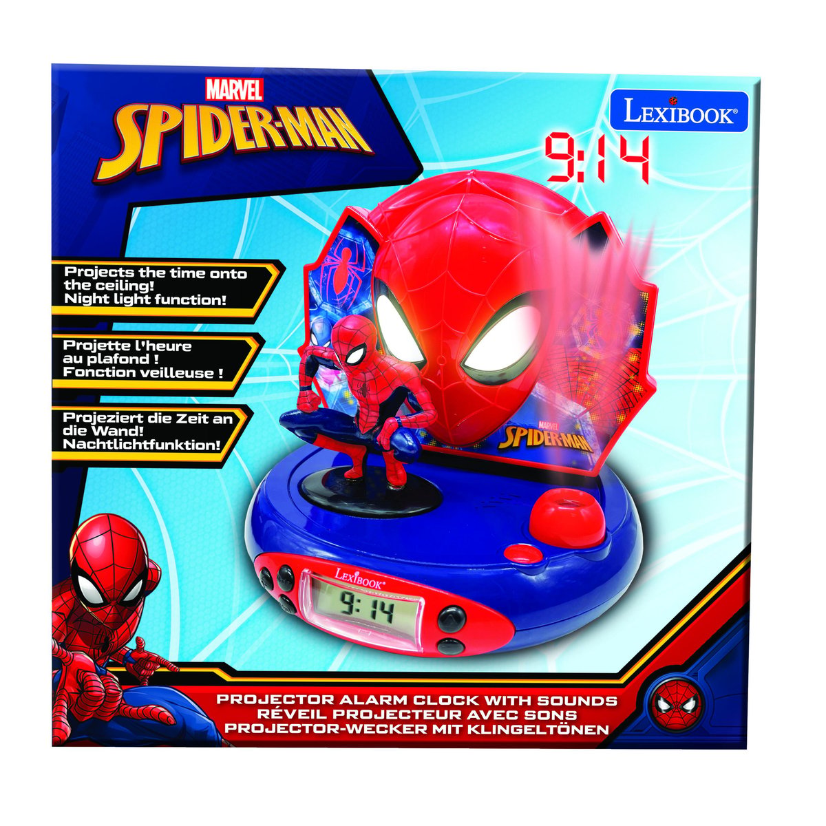 Réveil Projecteur SpiderMan 3D rouge, LEXIBOOK