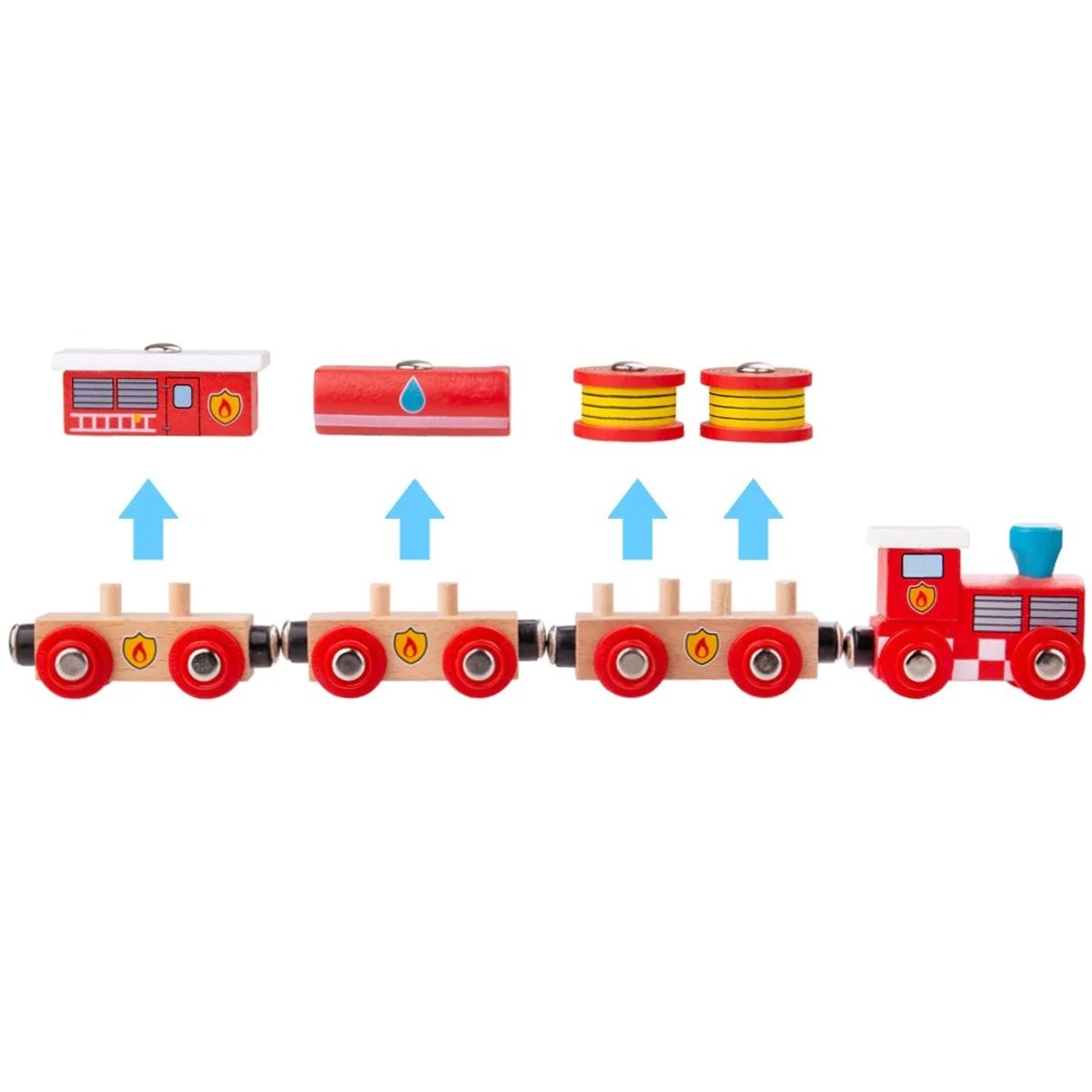 Train en bois Secours Incendie rouge, BIGJIGS