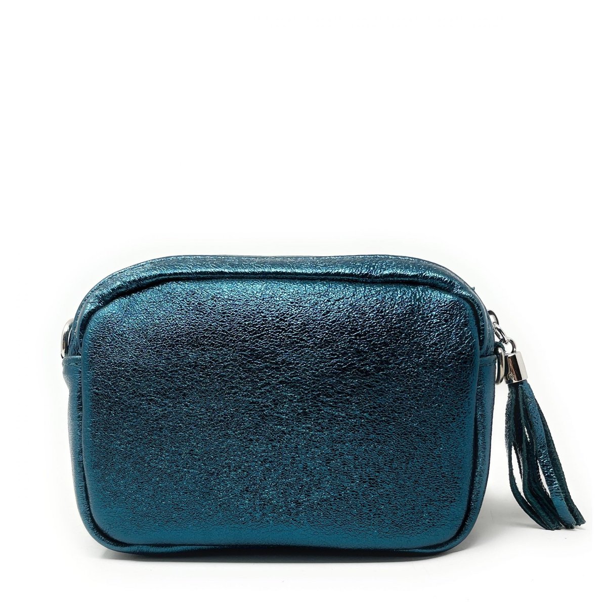 Sac trotteur à bandoulière en cuir grainé LITTLE SEVILLE bleu canard irisé, OH MY BAG