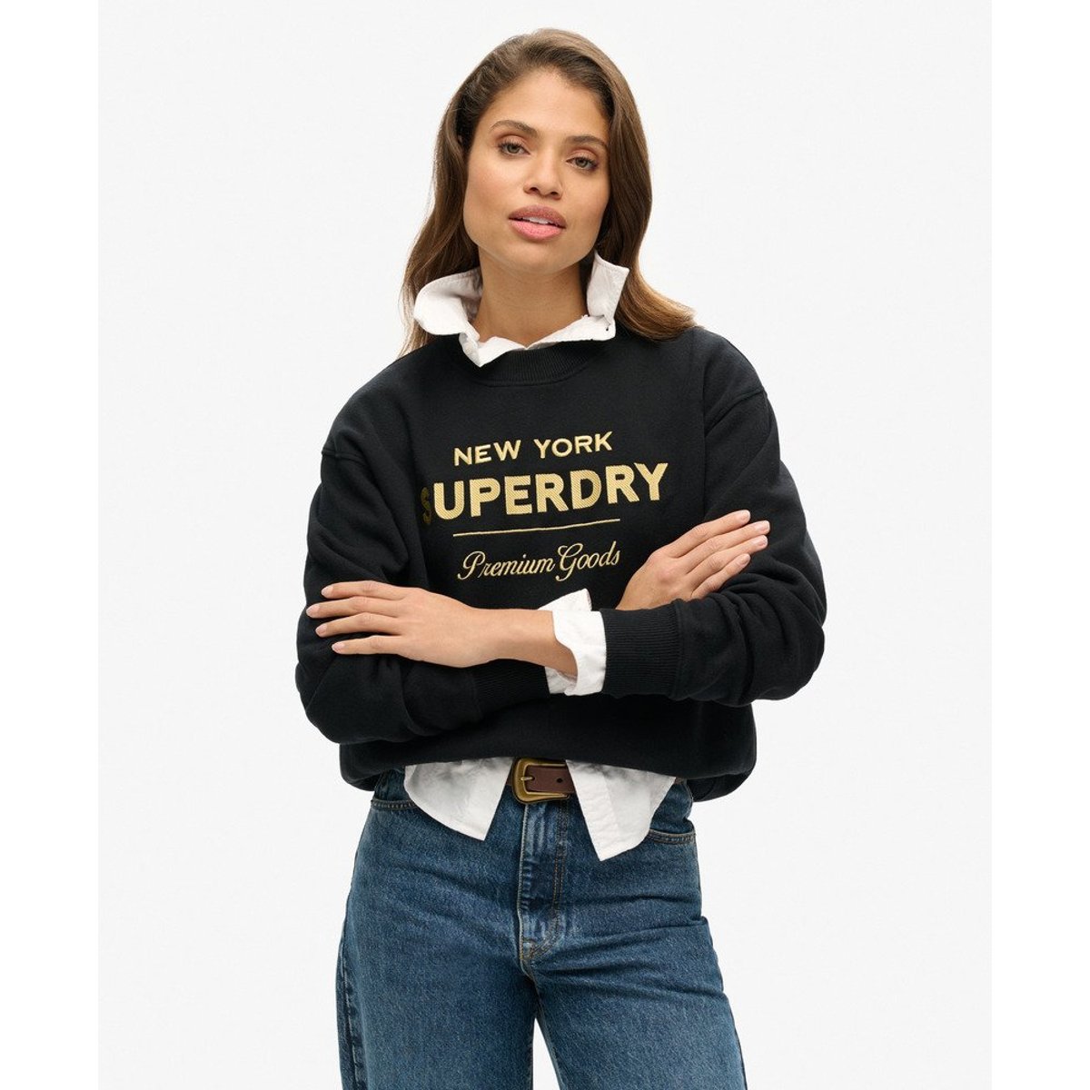 Sweat à logo métallisé Luxe noir, SUPERDRY