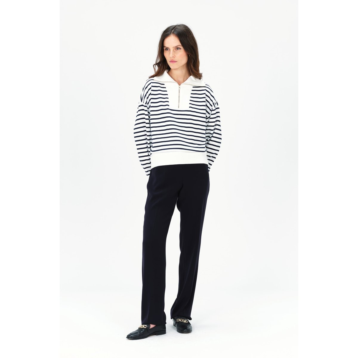 T-shirt loose col à revers coton TLEANDRO bleu marine, CAROLL