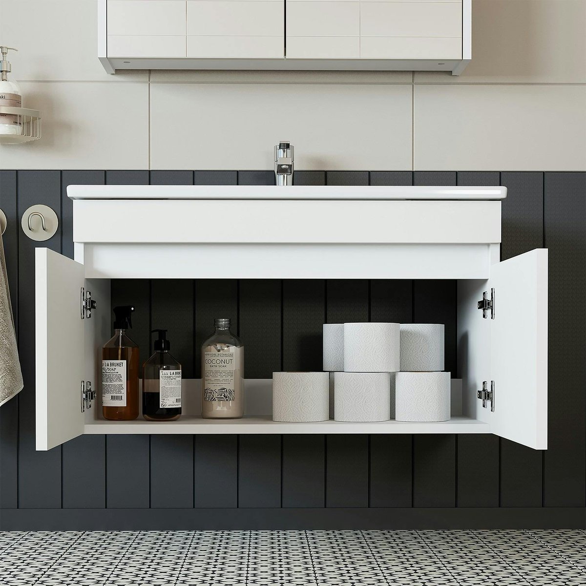Meuble vasque 85 cm 2 portes LAAN blanc, PIER IMPORT