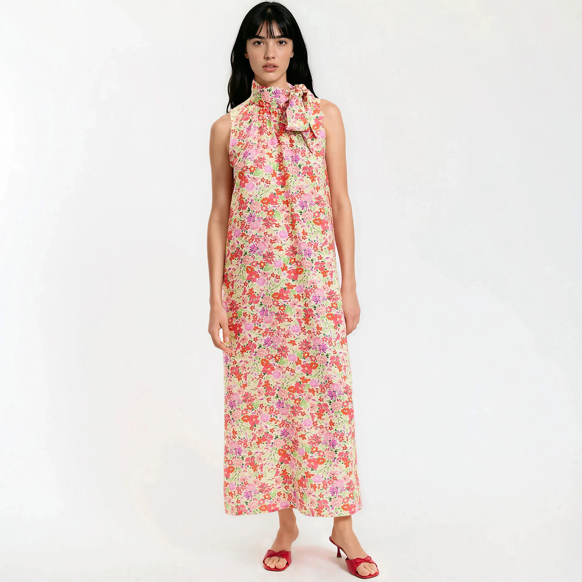 Robe longue sans manches imprimé floral  imprimé fleurs rouge, LA REDOUTE COLLECTIONS