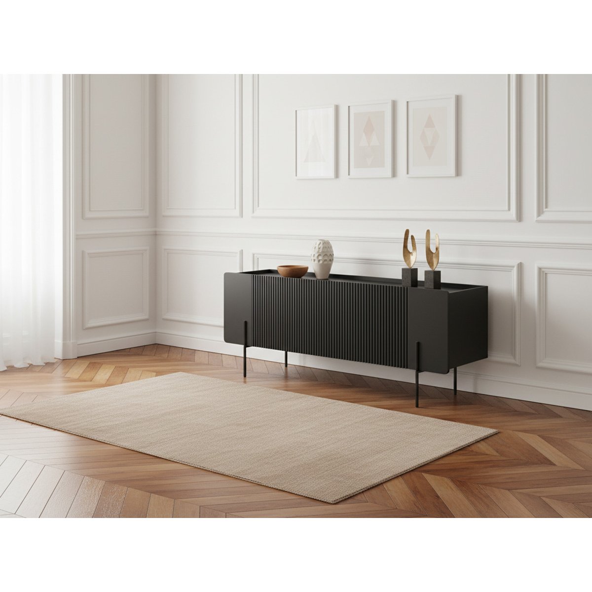 Meuble TV 150 cm panneaux de particules et MDF, MATHILDE noir, BOBOCHIC