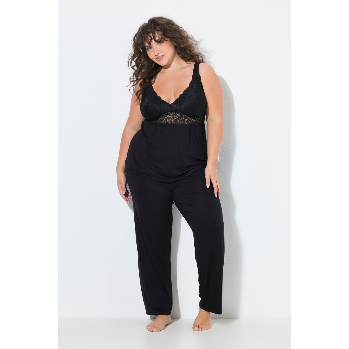 Pyjama TruYou deux pièces, avec dentelle noir, ULLA POPKEN