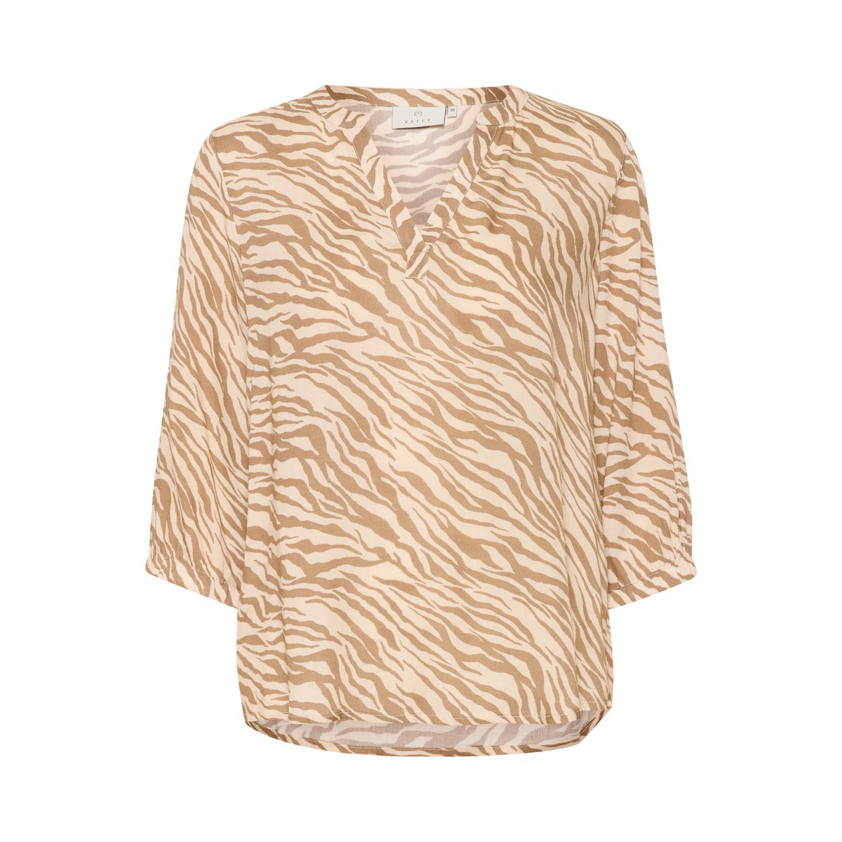 Short sleeved blouse beige marron animalier, KAFFE