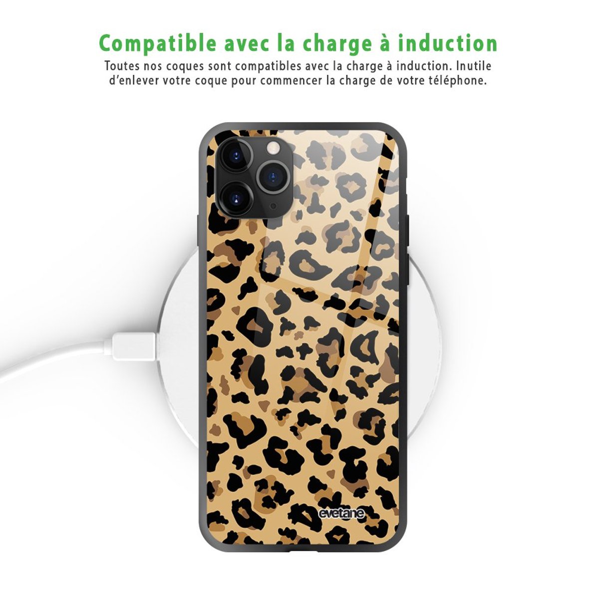 Coque en verre trempé iPhone 11 Pro Max léopard beige, EVETANE