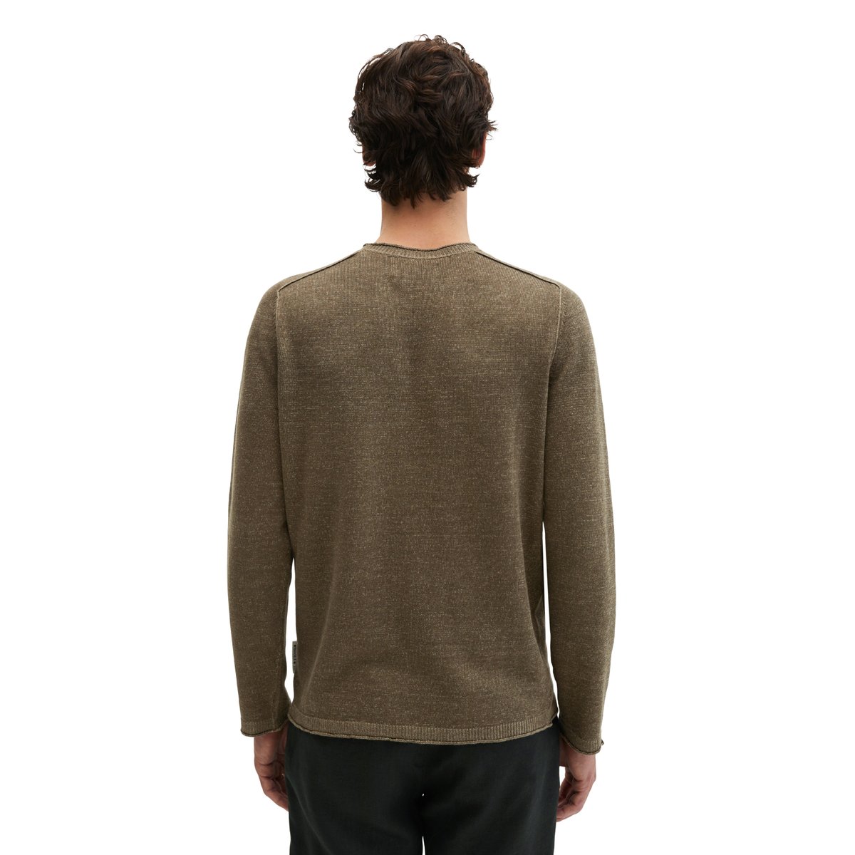 Pull-over regular en coton bio et en lin brun foncé, MARC O'POLO