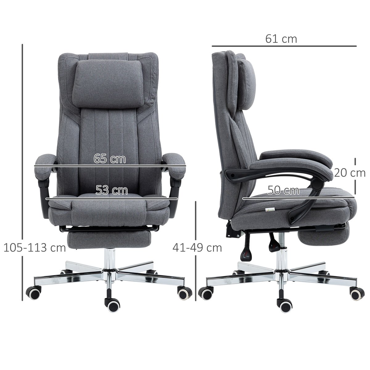 Chaise de bureau Polyester Gris foncé gris foncé, HOMCOM