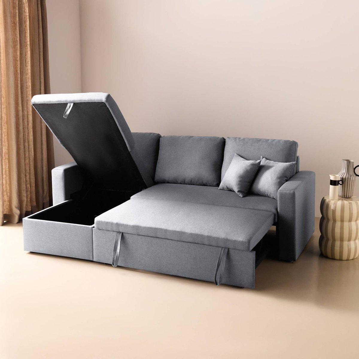 Canapé d'angle convertible réversible tissu IDA gris clair, SWEEEK