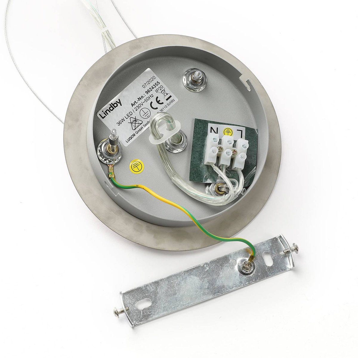 Suspension en verre moderneLED, Gunda blanc opale, chrome, nickel satiné, LINDBY