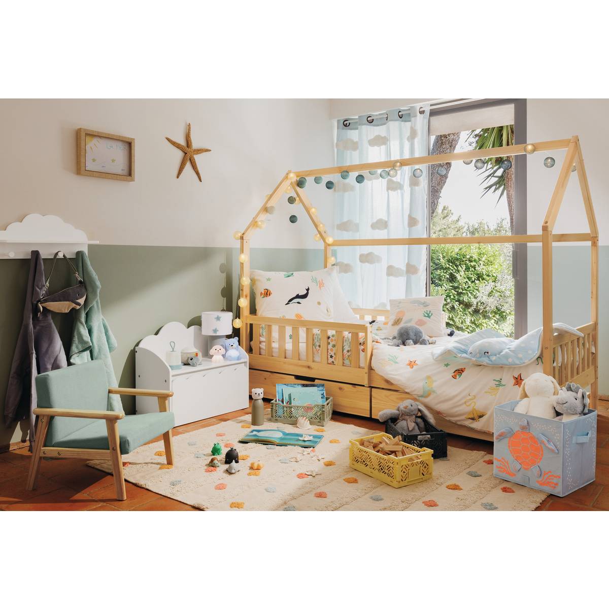 Lit cabane enfant 2 tiroirs BOSCO beige, ATMOSPHERA FOR KIDS