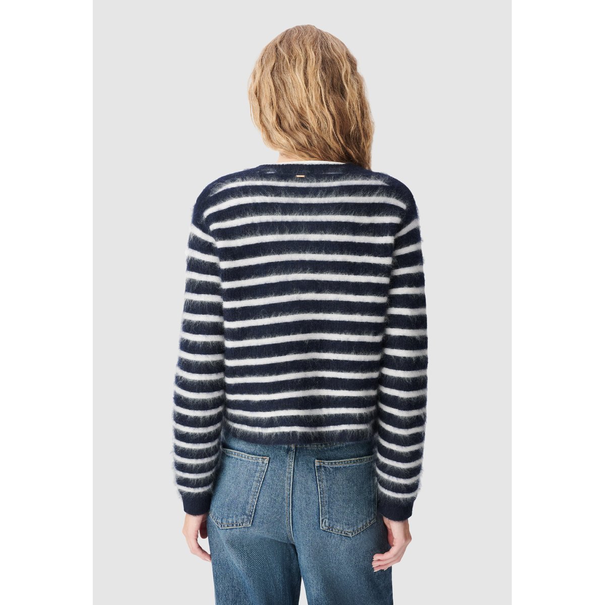 Cardigan rayé en laine bleu marine, IKKS