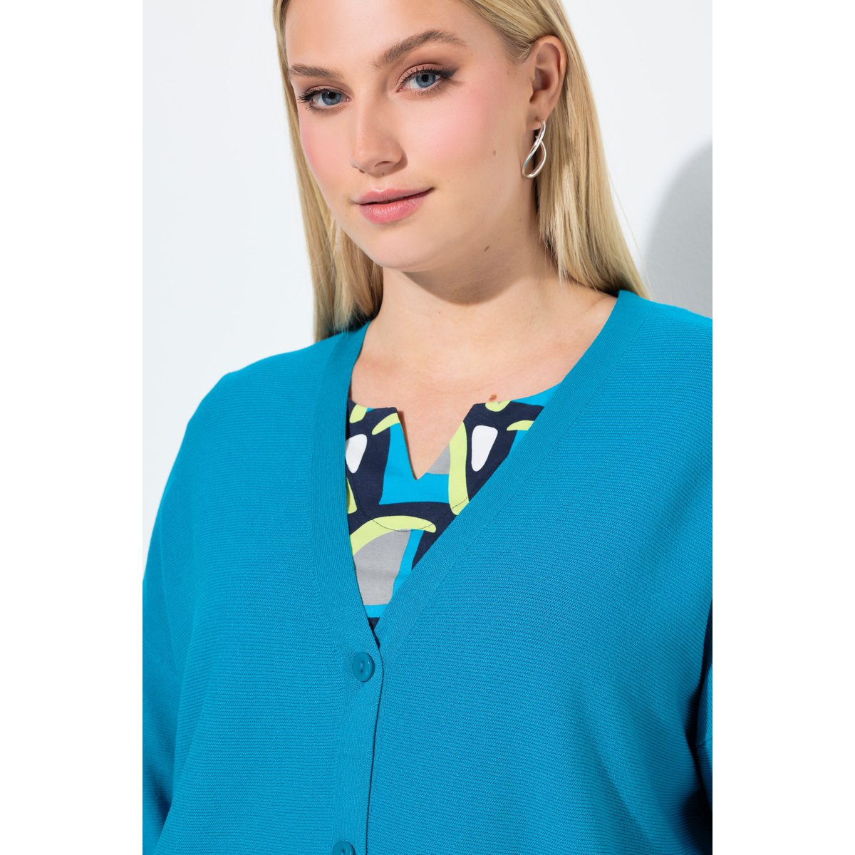 Cardigan oversize, encolure en V aqua turquoise, ULLA POPKEN