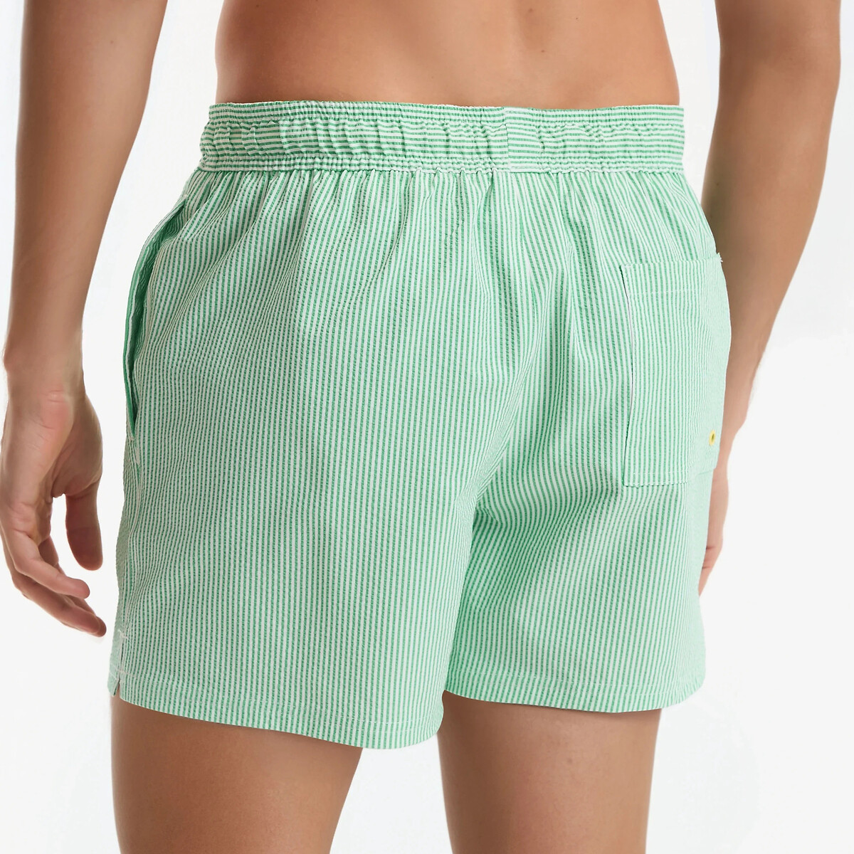 Bermuda de bain imprimé Seersucker rayé blanc/vert, LA REDOUTE COLLECTIONS