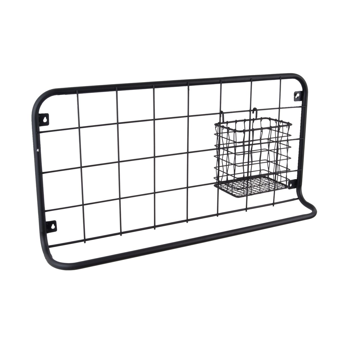 Etagère de cuisine en métal avec crochets et panier de rangement GRID noir, PRESENT TIME