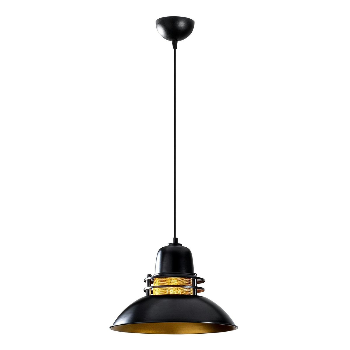 Suspension industrielle métal noir & doré, avec grille SILE noir, PIER IMPORT