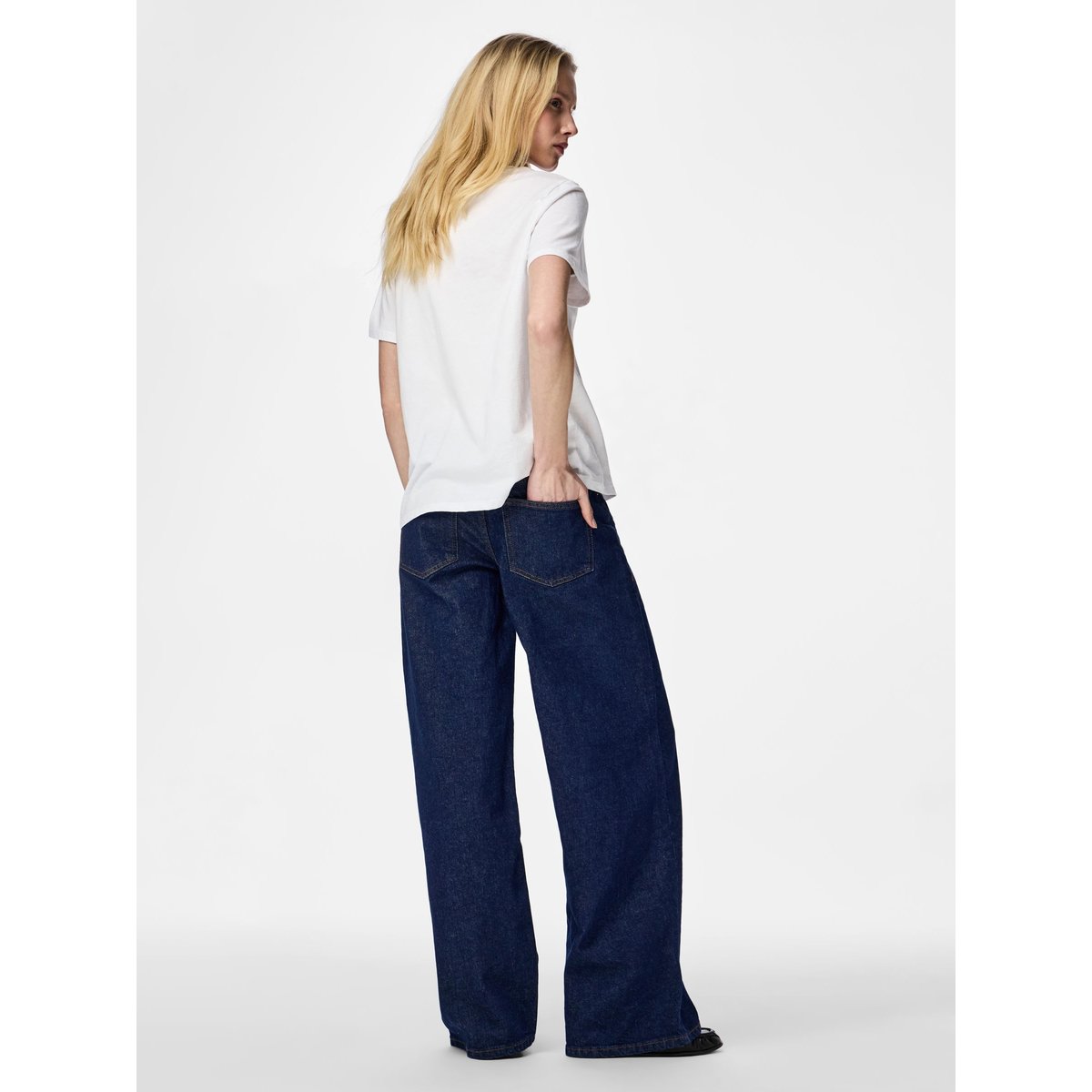 Jean À Coupe Ample dark blue denim, PIECES
