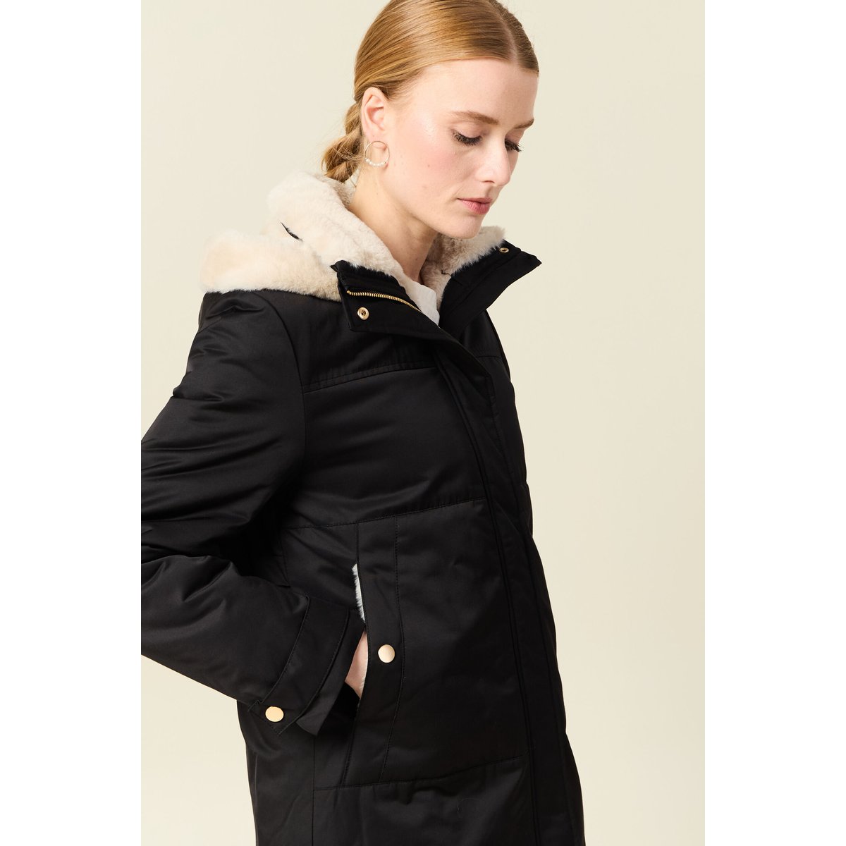Parka droite à capuche noir, BONOBO