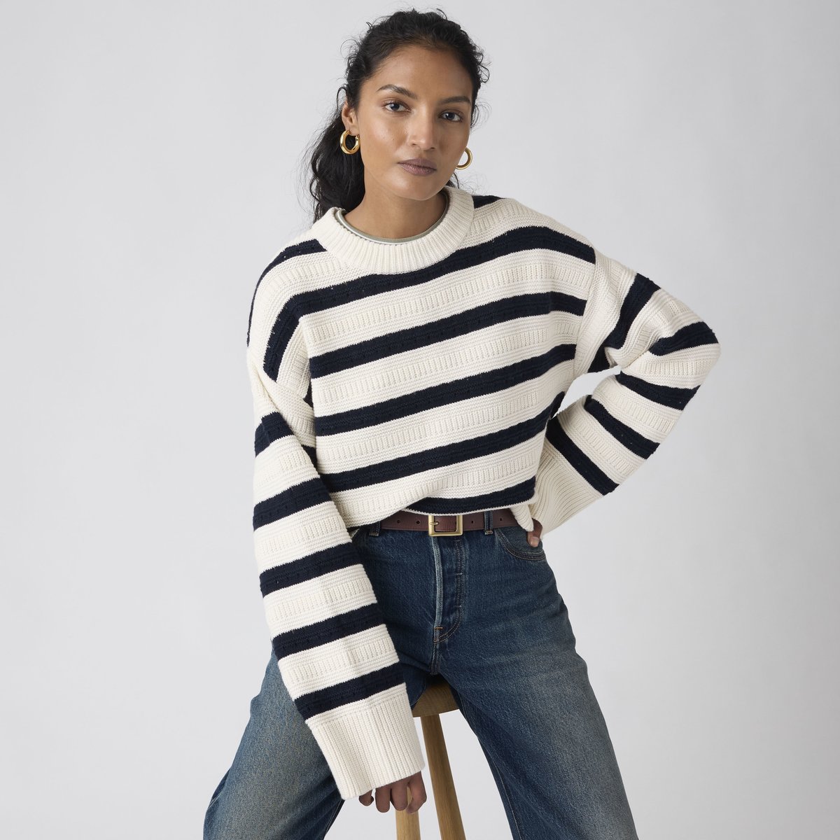 Pull col rond Candide multicolore - emma stripe egret, LEVI'S