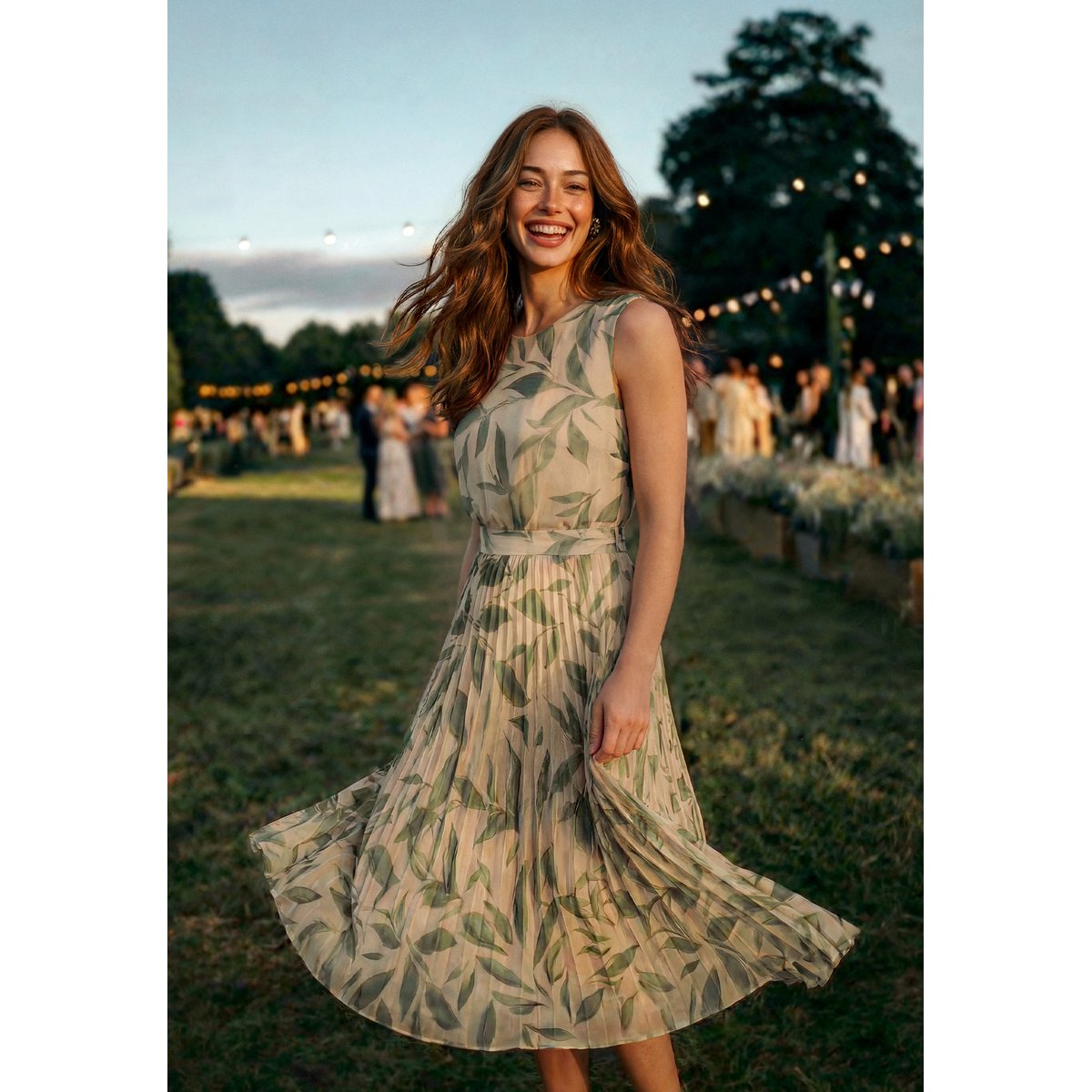Robe en chiffon à plis nature/green, BETTY & CO