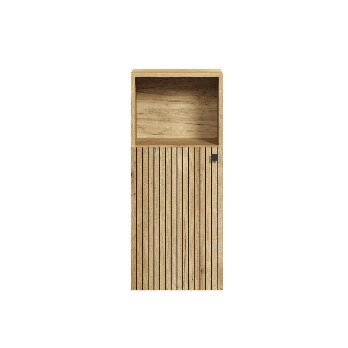 Rangement bas de salle de bain 1 porte et 1 niche L40 cm - PUREBLISS chêne blond et noir mat, CALICOSY