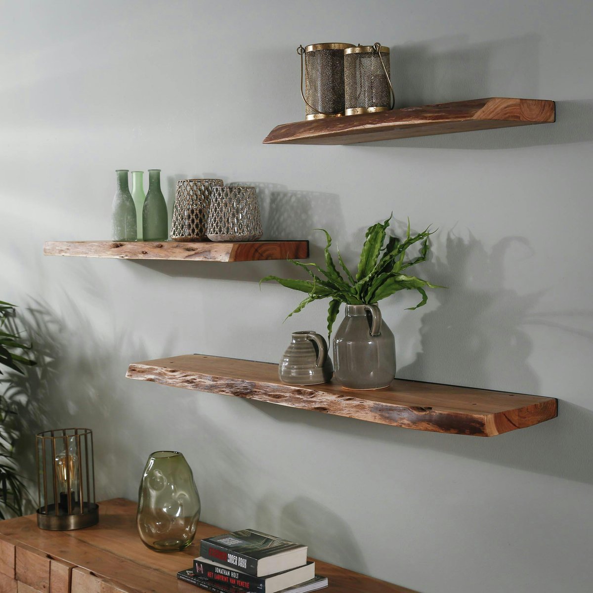 Etagère murale planche bois massif 120 cm MELBOURNE bois naturel, PIER IMPORT