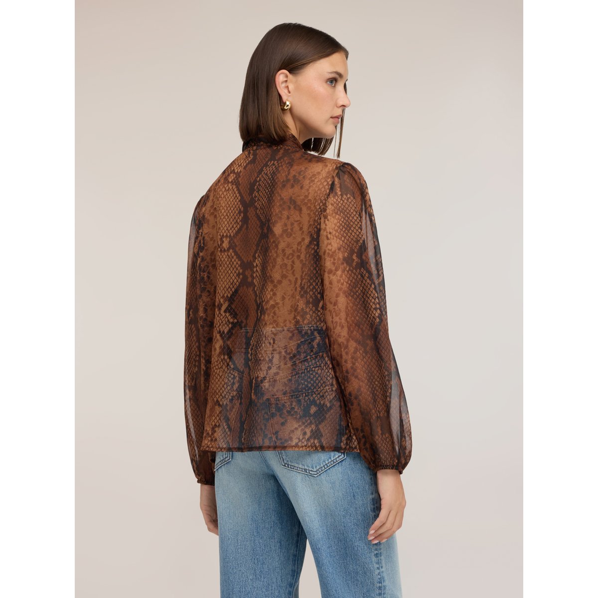 Blouse avec nœud imprimé animalier marron, MOTIVI