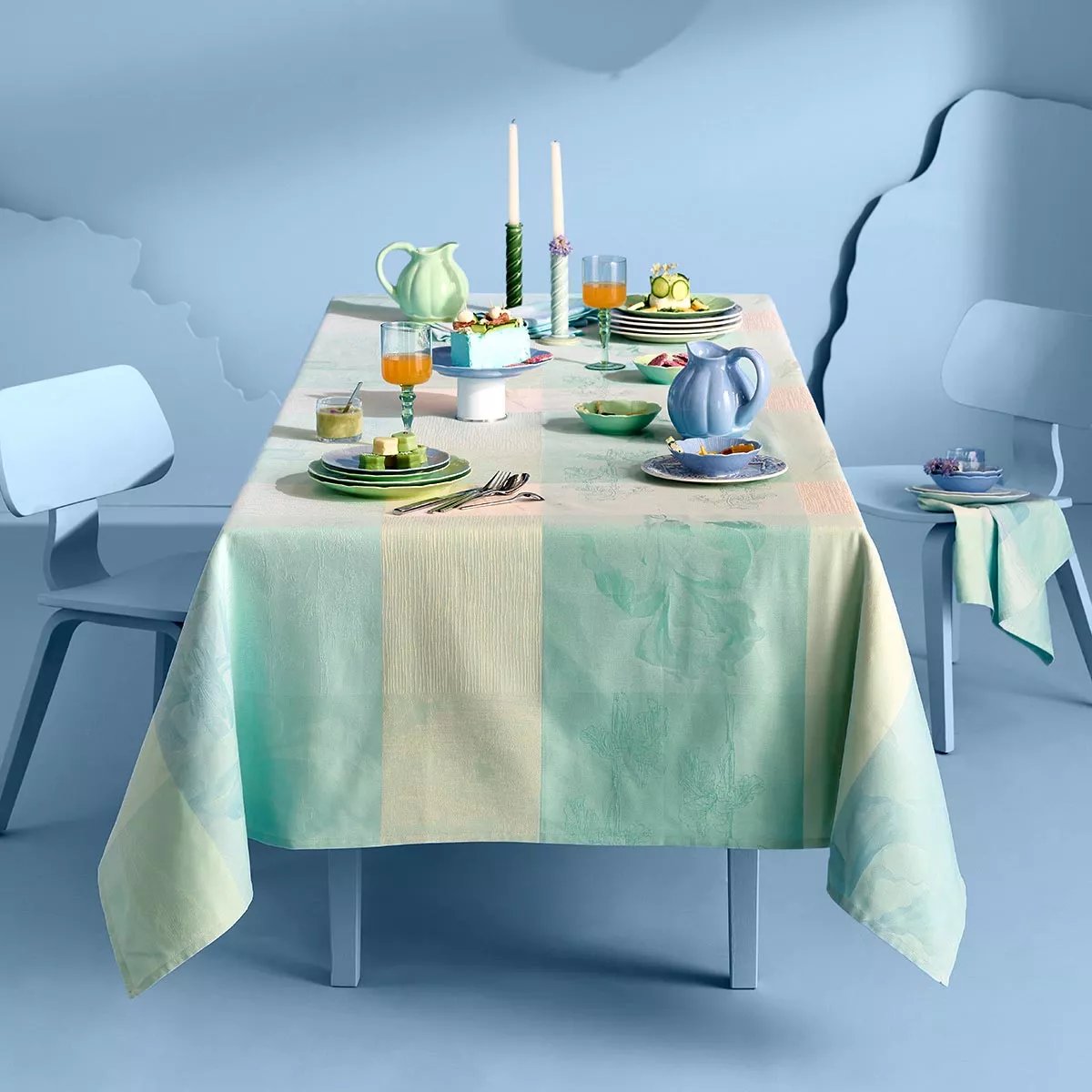 Nappe pur coton enduit MILLE IRIS D'EAU aqua, GARNIER THIEBAUT