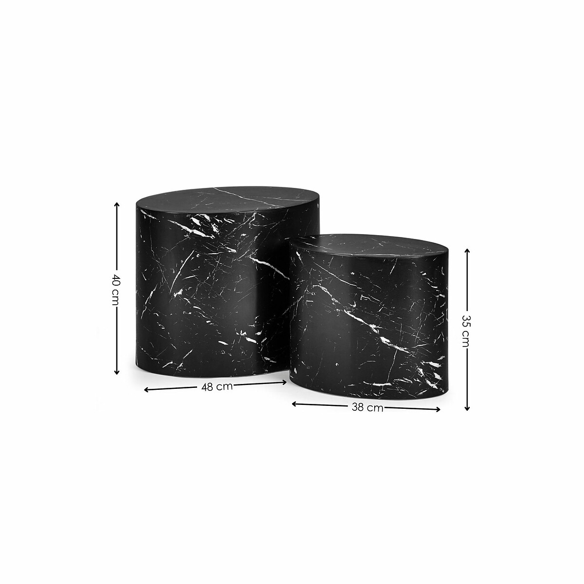 Tova Marble Effect Nesting Drum Side Tables (Set of 2) black marble, SO'HOME