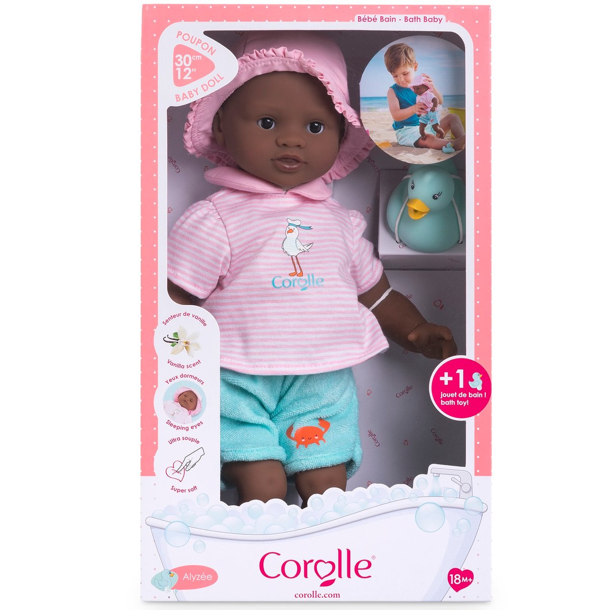 Poupon Bébé Bain Alyzée - Canard rose, COROLLE