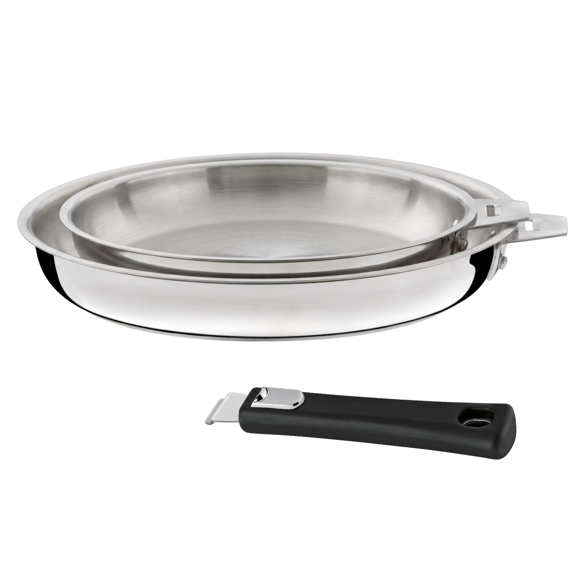 Série de 2 poêles 20/24 cm inox et poignée noire - inox, CUISINOX