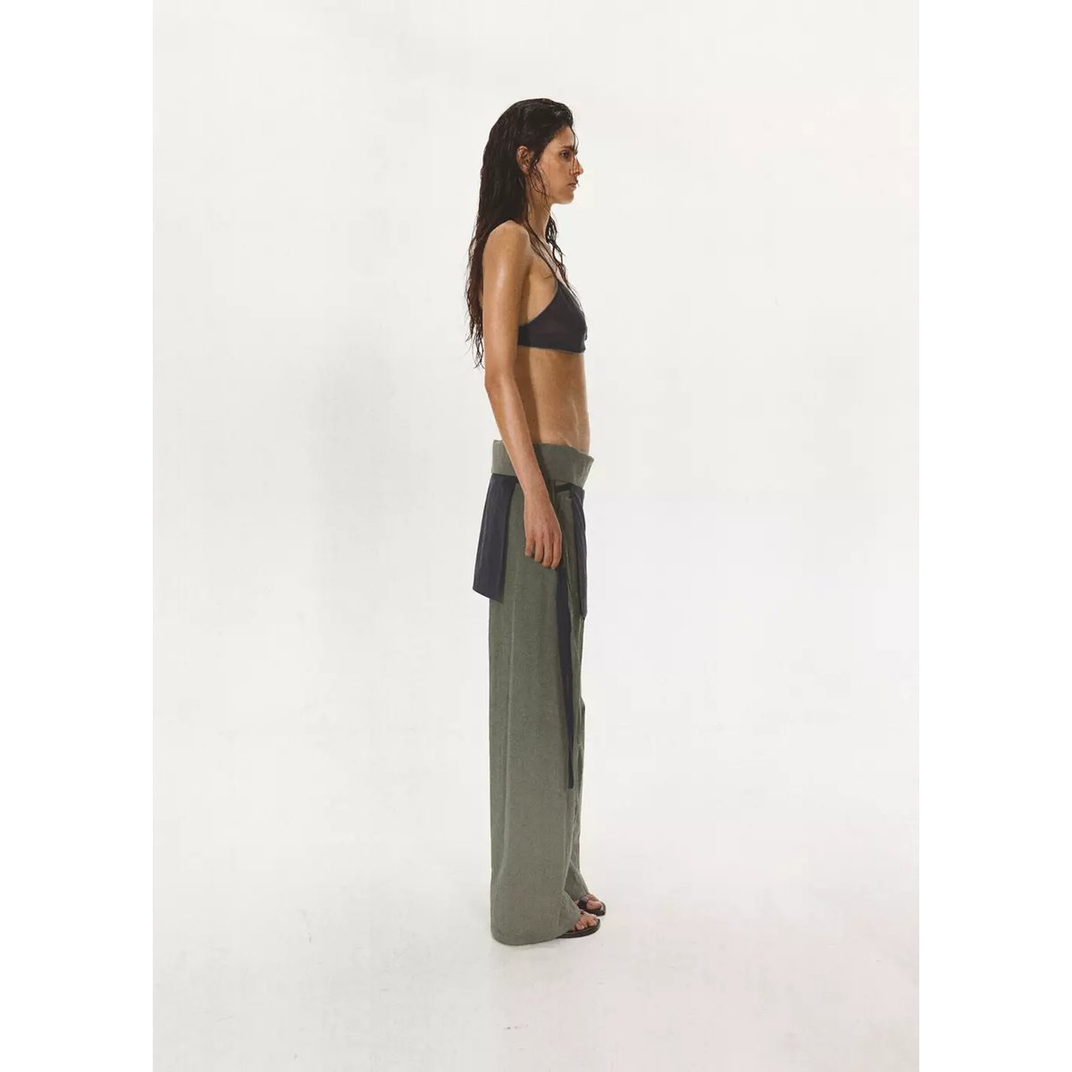 Pantalon avec lien à nouer superposé gris, MANGO