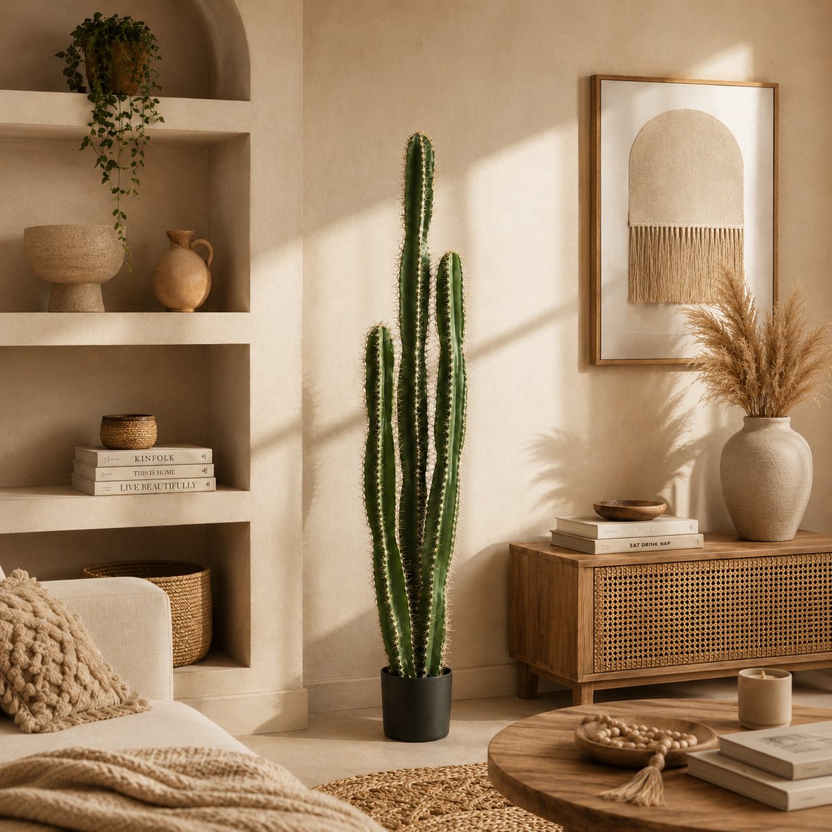 Cactus artificiel grande taille 3 troncs 155cm vert, LIGNE DECO