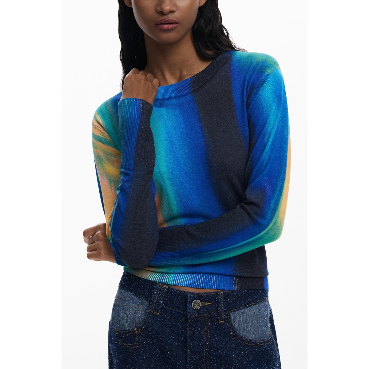 Pull fin dégradé vertical bleu, DESIGUAL