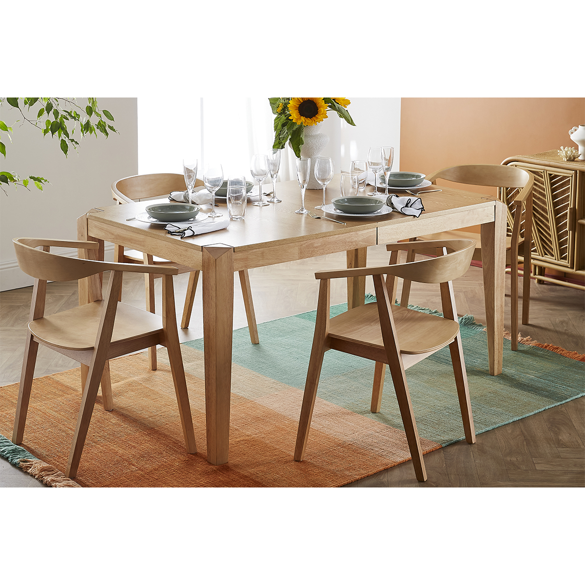 Table extensible rallonges intégrées rectangulaire en bois clair L150-180 cm BOLLY frêne, MILIBOO