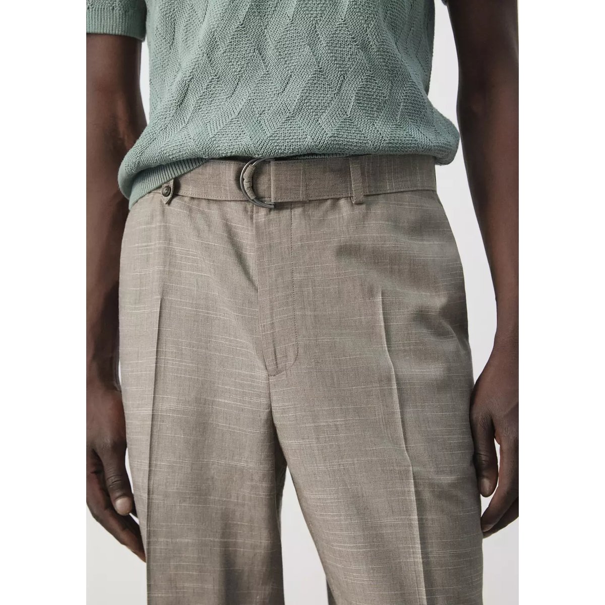 Pantalon mélange de lyocell et lin relaxed-fit gris vison, MANGO MAN