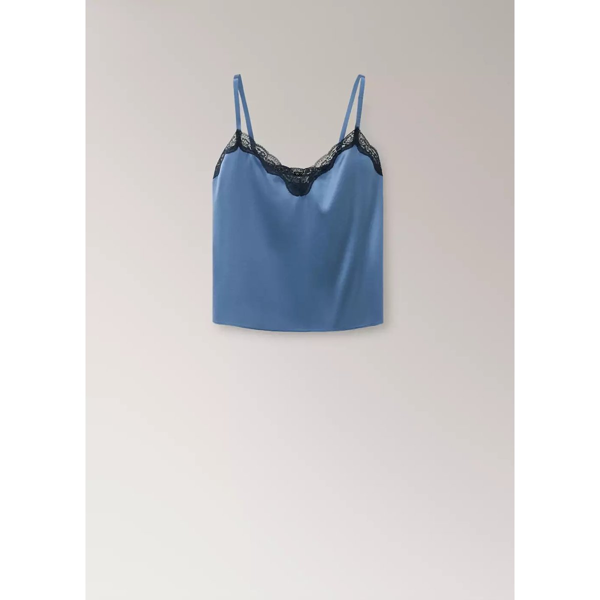Haut en soie et dentelle contrastée bleu, MANGO