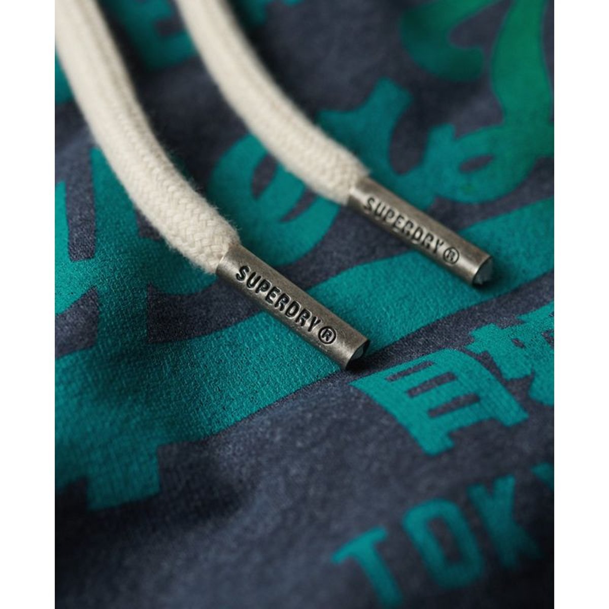 Sweat à capuche Vintage Logo ton sur ton indigo chiné, SUPERDRY