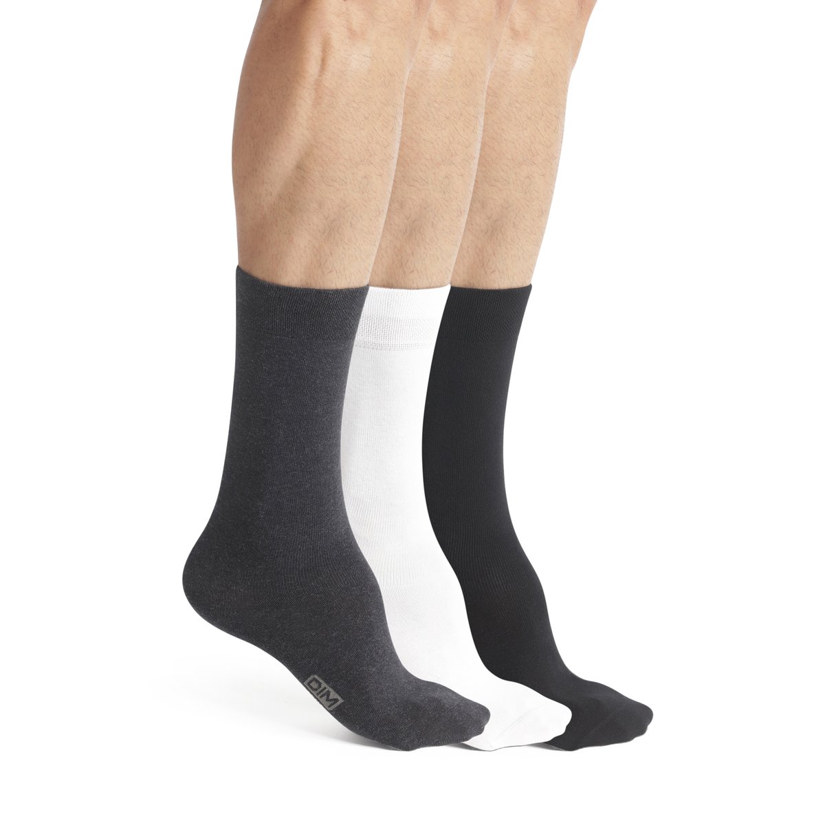 Lot de 3 paires de chaussettes classiques coton gris + noir + blanc, DIM