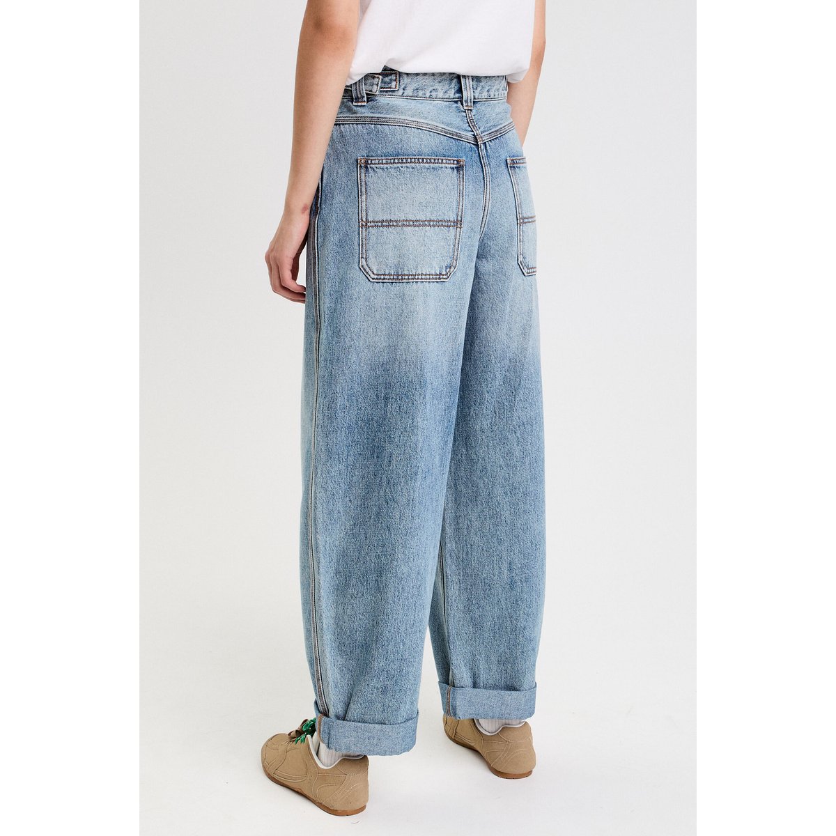 Jean barrel long en coton denim double stone, CACHE CACHE